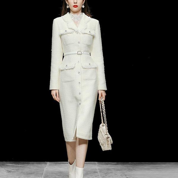 women's wool & blends woman woolen jacket white tassel pockets lapel full sleeve with belt casual super long coat 2022 autumn fashion 1, Black
women's wool & blends woman woolen jacket white tassel pockets lapel full sleeve with belt casual super long coat 2022 autumn fashion 1, Black