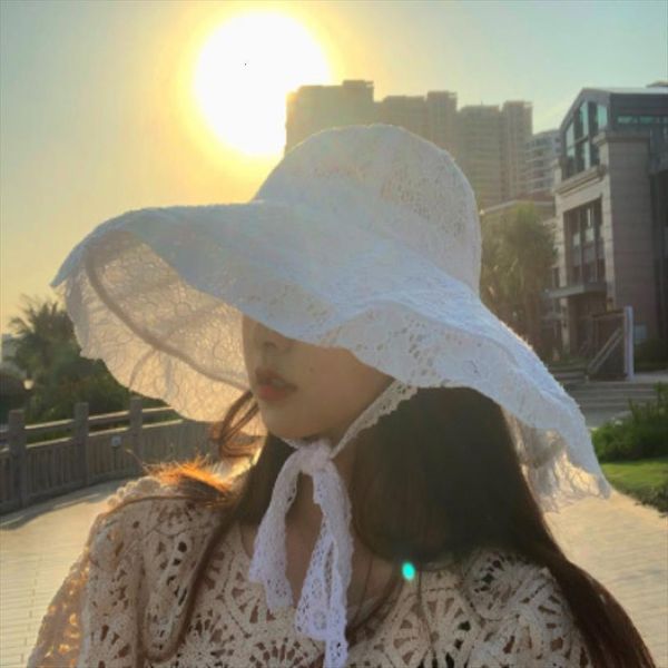 women summer hollow out floral lace bucket hat layered ruffles patchwork large brimmed casual female elegant fisherman cap, Blue;gray
women summer hollow out floral lace bucket hat layered ruffles patchwork large brimmed casual female elegant fisherman cap, Blue;gray
