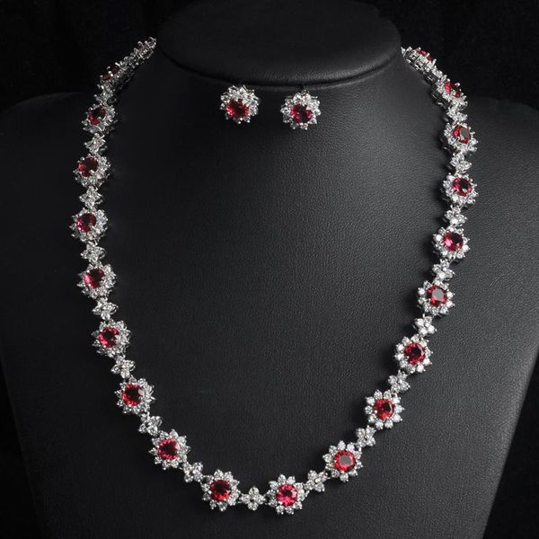 earrings & necklace elegant beautiful flower shape red full cubic zirconia stone jewelry sets for women bridal dubai dress accessories gift, Silver
earrings & necklace elegant beautiful flower shape red full cubic zirconia stone jewelry sets for women bridal dubai dress accessories gift, Silver