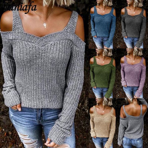 women's sweaters autumn winter women fashion solid color knitted sling off shoulder shirt casual knitting blouse top, White;black
women's sweaters autumn winter women fashion solid color knitted sling off shoulder shirt casual knitting blouse top, White;black