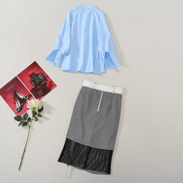 two piece dress ladies skirt summer fashion suit women stand neck cartoon face print blue shirt tulle mesh patchwork pencil skir v32t, White
two piece dress ladies skirt summer fashion suit women stand neck cartoon face print blue shirt tulle mesh patchwork pencil skir v32t, White