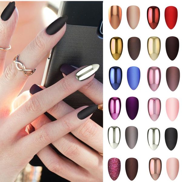 false nails 24 pcs shiny and matte nail solid color long almond fake with metal plating reflective tips for women, Red;gold
false nails 24 pcs shiny and matte nail solid color long almond fake with metal plating reflective tips for women, Red;gold