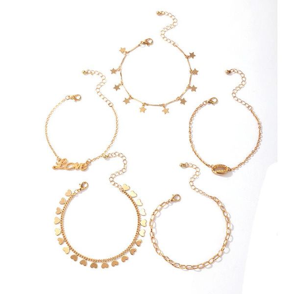charm bracelets 5-piece set simple retro startassel bracelet heart shell letter for women&men sbr210055, Golden;silver
charm bracelets 5-piece set simple retro startassel bracelet heart shell letter for women&men sbr210055, Golden;silver