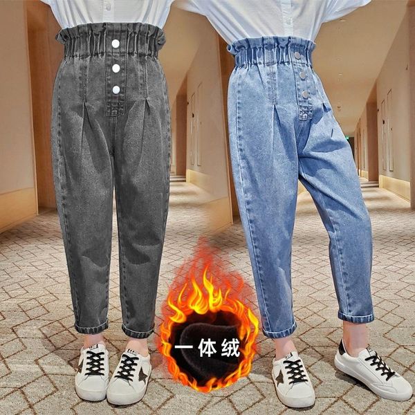 children girls jeans winter warm fashion buttons high waist pants kids thick plus velvet for teens trousers, Blue
children girls jeans winter warm fashion buttons high waist pants kids thick plus velvet for teens trousers, Blue