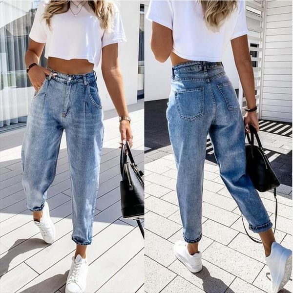 summer casual temperament straight mid womens jean waist comfortable harem pants denim feet trousers ws24, Blue
summer casual temperament straight mid womens jean waist comfortable harem pants denim feet trousers ws24, Blue