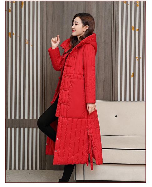 women's down & parkas winter coat 2021 hooded long jacket women warm jackets solid chinese style coats fashion clothing female h345, Black