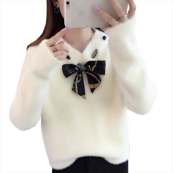 autumn winter knit pullover womens sweaters female loose outer wear spring bow tie imitation mink velvet bottoming shirt sweater women, White;black
autumn winter knit pullover womens sweaters female loose outer wear spring bow tie imitation mink velvet bottoming shirt sweater women, White;black