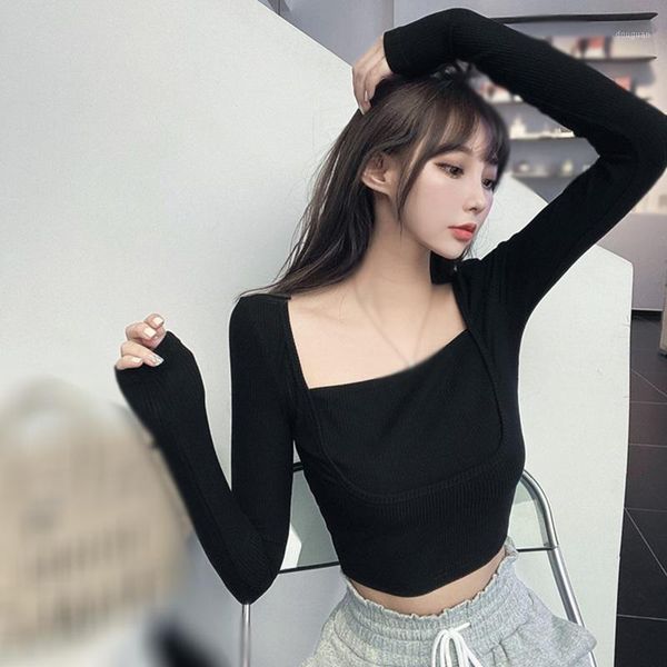 women's t-shirt korean fashion square collar t shirt knitted women casual solid color long sleeve shirts, White
women's t-shirt korean fashion square collar t shirt knitted women casual solid color long sleeve shirts, White