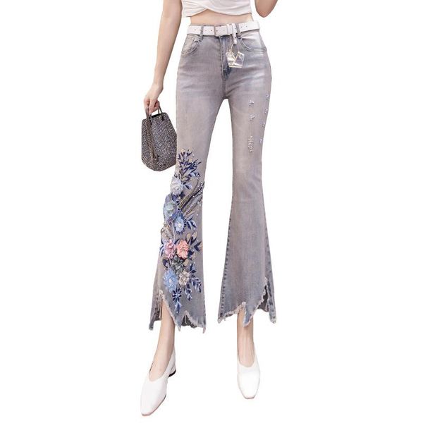 women's jeans plus size flare pants flowers applique irregular cuff denim ripped skinny for women trousers, Blue
women's jeans plus size flare pants flowers applique irregular cuff denim ripped skinny for women trousers, Blue