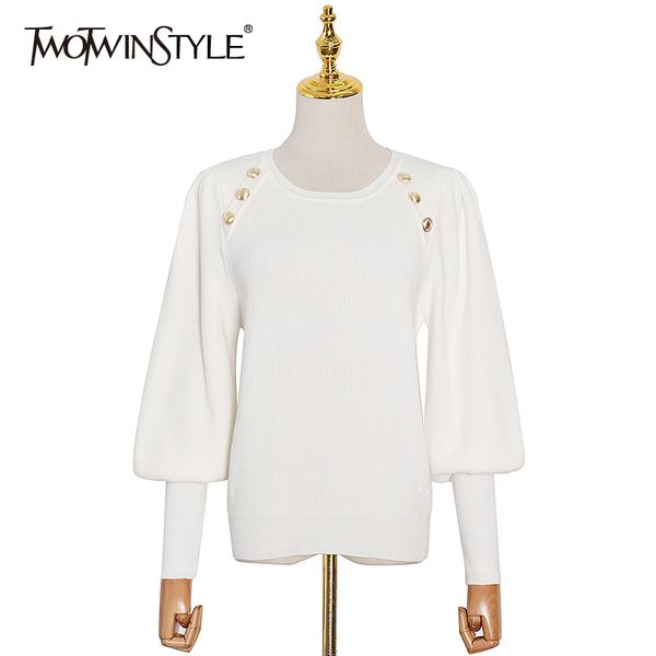 twotwinstyle patchwork button sweater for women o neck lantern long sleeve casual white sweaters female fashion clothes 210517, White;black
twotwinstyle patchwork button sweater for women o neck lantern long sleeve casual white sweaters female fashion clothes 210517, White;black
