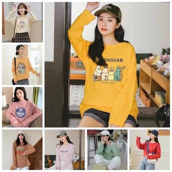 and 2021 spring autumn selling women's t-shirt korean fashion long sleeve bottom coat, White
and 2021 spring autumn selling women's t-shirt korean fashion long sleeve bottom coat, White