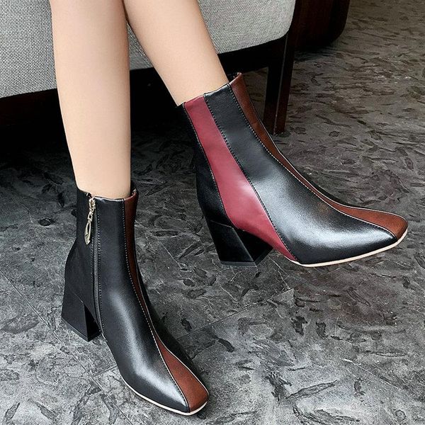 boots fashion mixed colors zipper women ankle comfort thick heel pu leather short ladies autumn winter square toe shoes, Black
boots fashion mixed colors zipper women ankle comfort thick heel pu leather short ladies autumn winter square toe shoes, Black