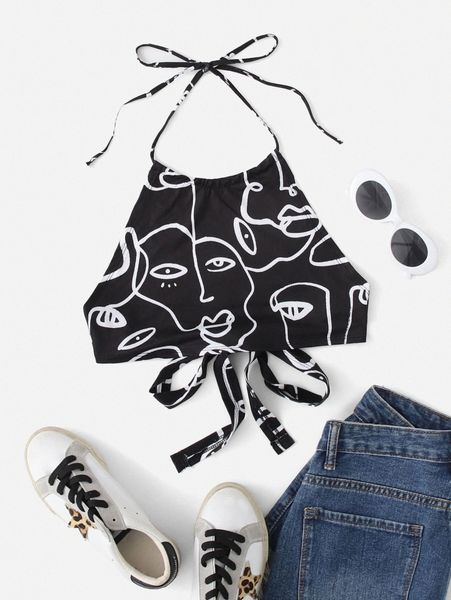 figure graphic tied backless halter s29d#, White
figure graphic tied backless halter s29d#, White