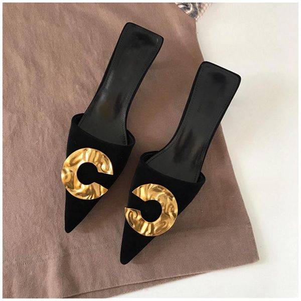women luxury slippers fashion metal buckle brand mules pointed toe slip on low heel dress shoes outdoor slides, Black
women luxury slippers fashion metal buckle brand mules pointed toe slip on low heel dress shoes outdoor slides, Black
