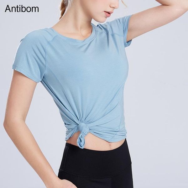 

antibom short sleeve yoga shirt women loose breathable sports stretchy soft summer activewear workout running t-shirt solid outfit