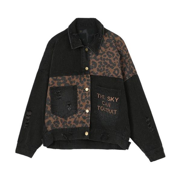 black denim jacket for women 2021 spring loose korean leopard pattern stitched letter embroidered women's jackets, Black;brown
black denim jacket for women 2021 spring loose korean leopard pattern stitched letter embroidered women's jackets, Black;brown