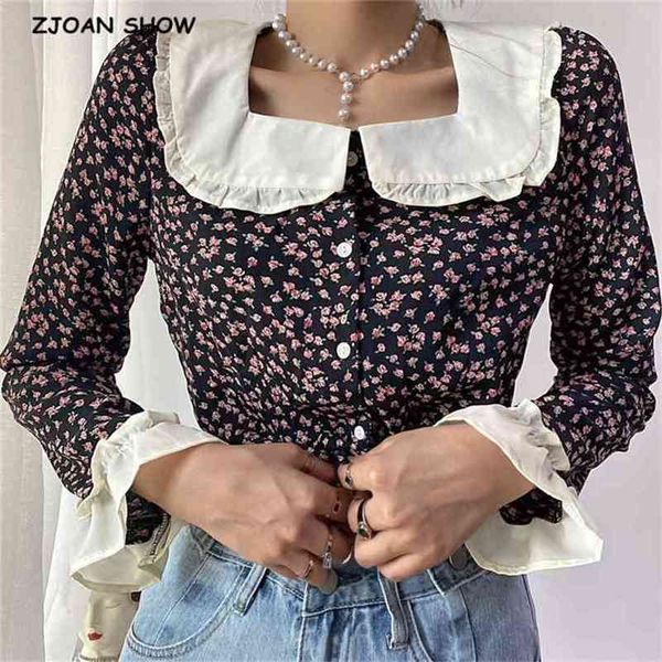 autumn vintage peter pan collar floral print shirt black fashion single-breasted buttons blouse women chiffon blusas 210429, White
autumn vintage peter pan collar floral print shirt black fashion single-breasted buttons blouse women chiffon blusas 210429, White