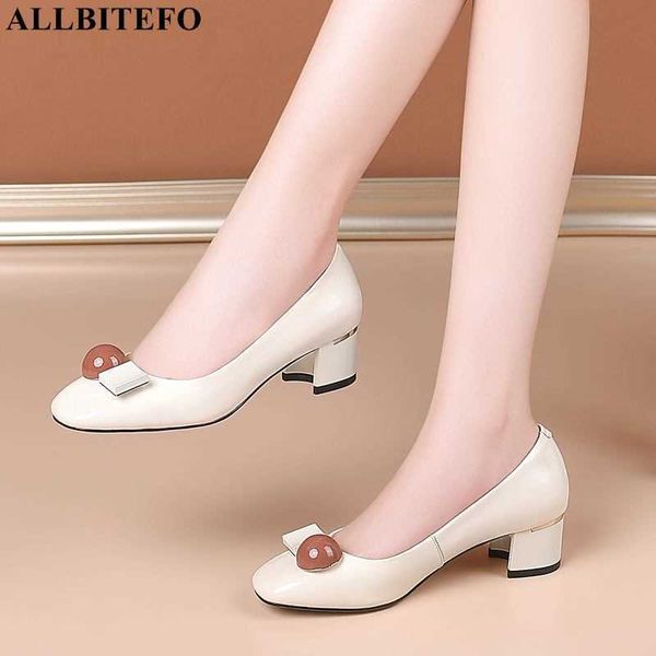 allbitefo large size:33-42 genuine leather thick heels office ladies shoes women high heel shoes brand high heels women shoes 210611, Black