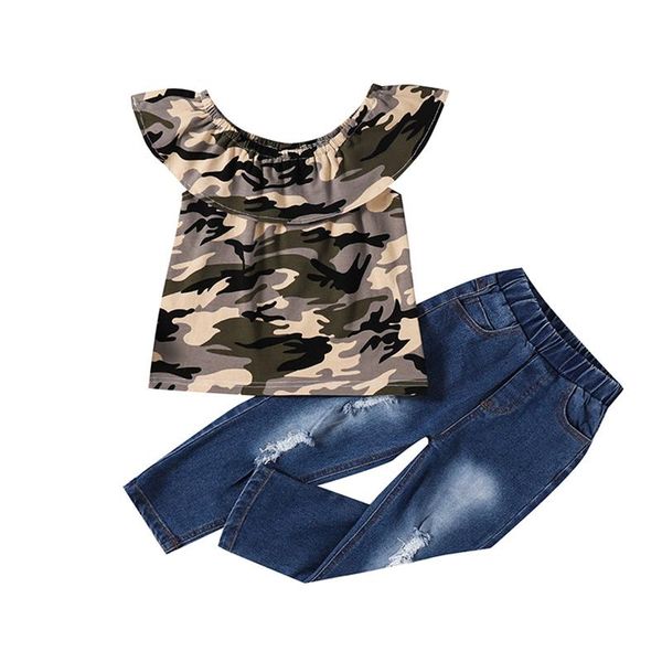 toddler girls 2pcs summer fashionable outfits, camouflage ruffle sleeveless round collar + ripped denim pants dairy set clothing sets, White
toddler girls 2pcs summer fashionable outfits, camouflage ruffle sleeveless round collar + ripped denim pants dairy set clothing sets, White