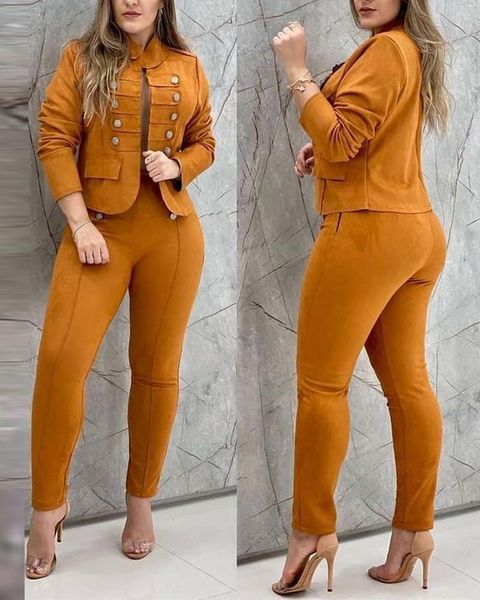 women's two piece pants casual solid color double breasted suit set, White
women's two piece pants casual solid color double breasted suit set, White