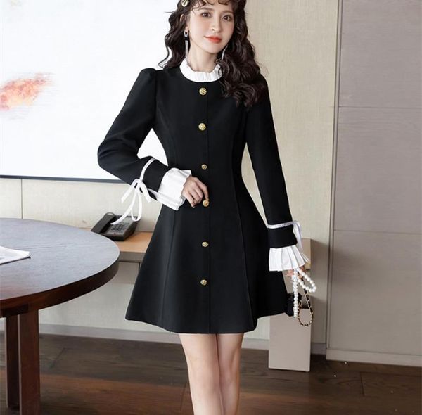 casual dresses jsxdhk autumn bow flare sleeve dress elegant women black white patchwork metal button deco slim waist party, Black;gray
casual dresses jsxdhk autumn bow flare sleeve dress elegant women black white patchwork metal button deco slim waist party, Black;gray