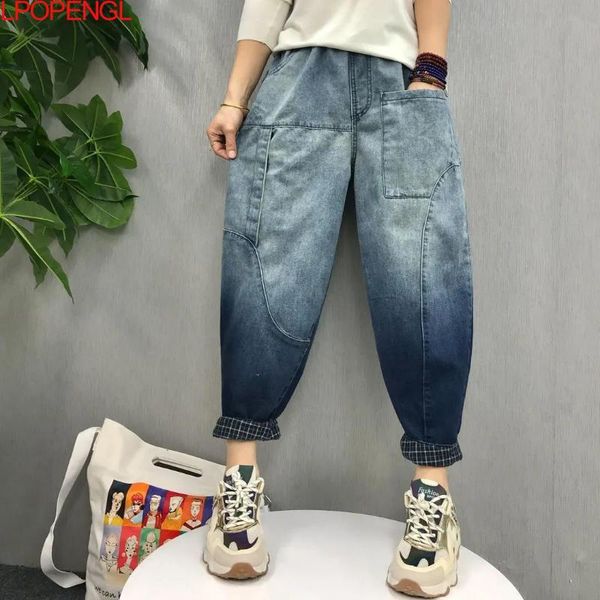 women's jeans ladies vintage cuffs denim trousers womens spliced elastic female blue high waist oversized gradient harem pants
women's jeans ladies vintage cuffs denim trousers womens spliced elastic female blue high waist oversized gradient harem pants