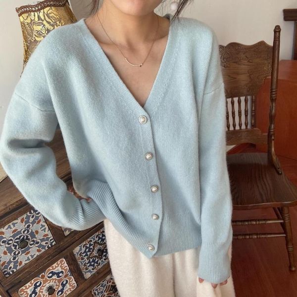 women's knits & tees pearls buttons autumn winter knitted sweater cardigans women v-neck soft knitwear loose korean pink blue jumpers o, White
women's knits & tees pearls buttons autumn winter knitted sweater cardigans women v-neck soft knitwear loose korean pink blue jumpers o, White