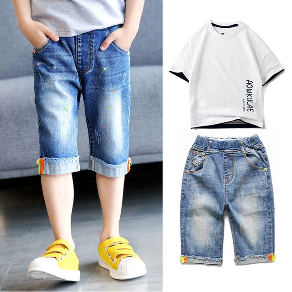 Summer Boy Clothes Short Sleeves T-shirt + Denim Shorts Sets 4-11 Years Kids Clothing Outfit Cotton Child Outing Wear, White
Summer Boy Clothes Short Sleeves T-shirt + Denim Shorts Sets 4-11 Years Kids Clothing Outfit Cotton Child Outing Wear, White