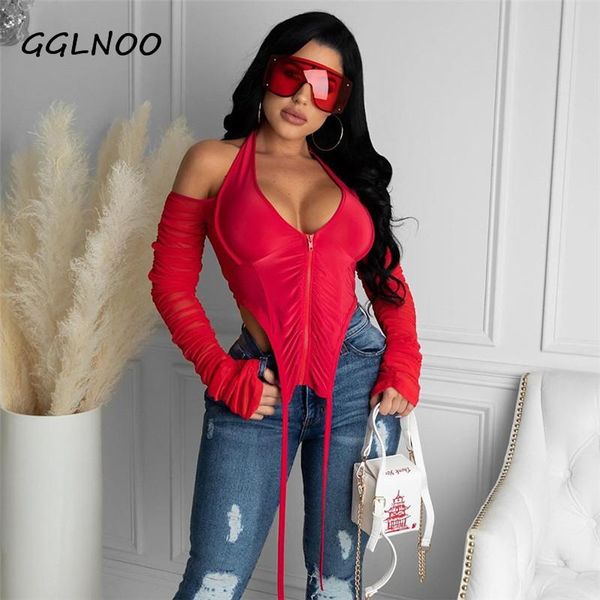 women's t-shirt gglnoo solid t-shirts women autumn zip pleated halter v-neck long sleeve backless party clubwear female tees gg239, White
women's t-shirt gglnoo solid t-shirts women autumn zip pleated halter v-neck long sleeve backless party clubwear female tees gg239, White