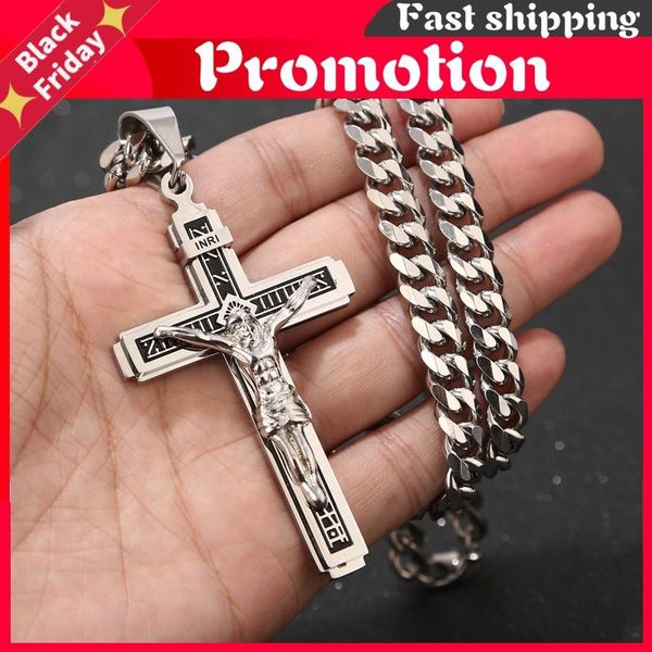 pendant necklaces stainless steel crucifix jesus cross necklace multilayer christ with 24'' chain quality, Silver
pendant necklaces stainless steel crucifix jesus cross necklace multilayer christ with 24'' chain quality, Silver