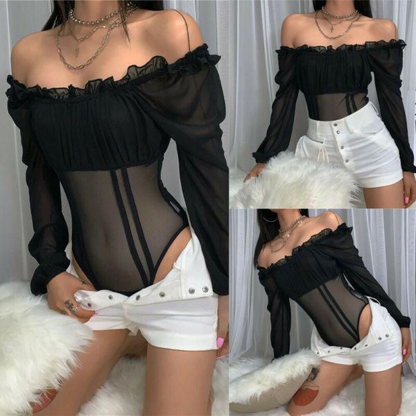 women's jumpsuits & rompers off shoulder long sleeve sheer mesh bodysuit women ruffle see-through womens jumpsuit romper bodycon l, Black;white
women's jumpsuits & rompers off shoulder long sleeve sheer mesh bodysuit women ruffle see-through womens jumpsuit romper bodycon l, Black;white