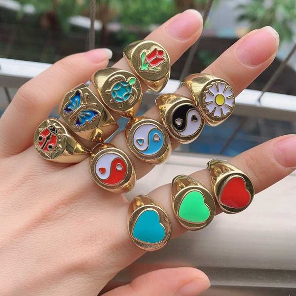 cluster rings 10pcs, trendy love heart yin yang for women gold color enamel flowers butterfly couple jewelry gift, Golden;silver 
cluster rings 10pcs, trendy love heart yin yang for women gold color enamel flowers butterfly couple jewelry gift, Golden;silver