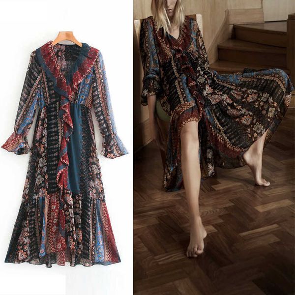 patchwork print midi za dress autumn women ruffle v-neck long sleeve vintage holiday dress asymmetric hem lining dresses 210602, Black;gray
patchwork print midi za dress autumn women ruffle v-neck long sleeve vintage holiday dress asymmetric hem lining dresses 210602, Black;gray