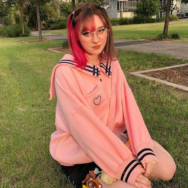 hoodies t shirt academy style pink baby collar girls' breasted contrast ribbon loose sweater 2021 autumn women's wear, Black
hoodies t shirt academy style pink baby collar girls' breasted contrast ribbon loose sweater 2021 autumn women's wear, Black