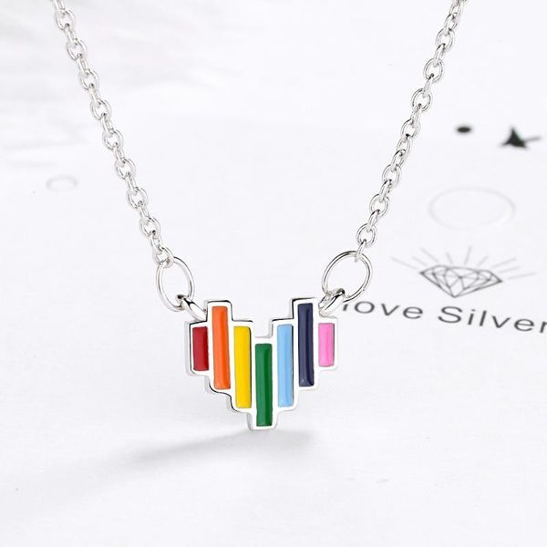 pendant necklaces rainbow love necklace female net red personality temperament ins short clavicle chain ladies, Silver 
pendant necklaces rainbow love necklace female net red personality temperament ins short clavicle chain ladies, Silver