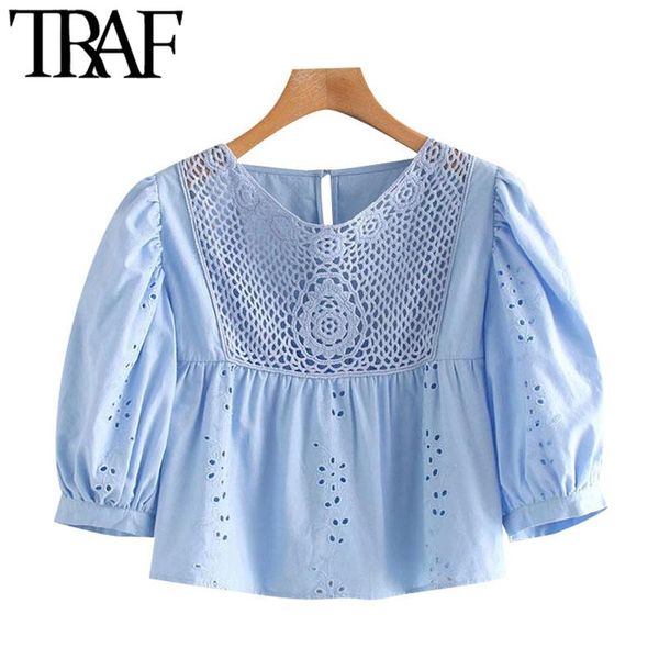 women sweet fashion cutwork embroidery cropped blouses vintage puff sleeve ruffled female shirts chic women's &, White
women sweet fashion cutwork embroidery cropped blouses vintage puff sleeve ruffled female shirts chic women's &, White
