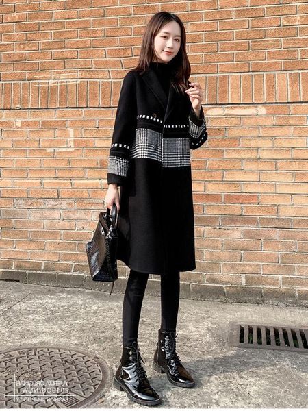 women's wool & blends 2021 autumn women long casual plaid coat thickness warm winter woolen button pocket jackets outwear cashmere tren, Black
women's wool & blends 2021 autumn women long casual plaid coat thickness warm winter woolen button pocket jackets outwear cashmere tren, Black