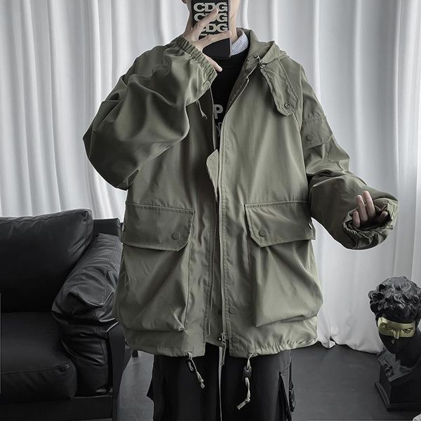 men's jackets tide brand ins loose casual retro tooling jacket spring and autumn wild youth hooded korean style harajuku clothing, Black;brown 
men's jackets tide brand ins loose casual retro tooling jacket spring and autumn wild youth hooded korean style harajuku clothing, Black;brown