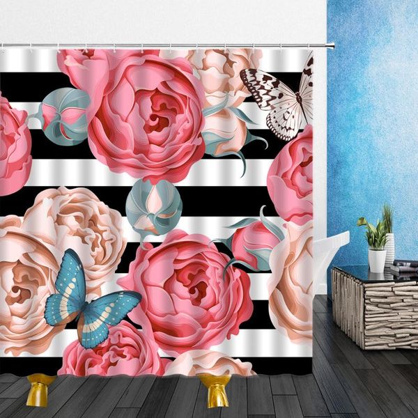 flowers shower curtains black white stripe splicing pink butterfly 3d bathroom home decor waterproof polyester cloth curtain
flowers shower curtains black white stripe splicing pink butterfly 3d bathroom home decor waterproof polyester cloth curtain