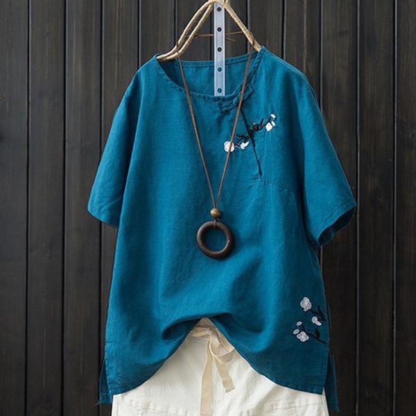 women's blouses & shirts summer women cotton linen short sleeve loose shirt vintage o-neck tee embroidery plus size, White
women's blouses & shirts summer women cotton linen short sleeve loose shirt vintage o-neck tee embroidery plus size, White