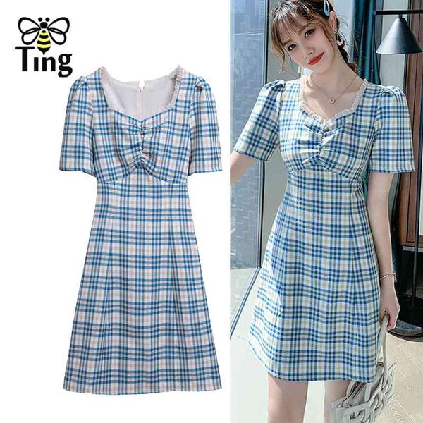 women summer vintage plaid ruched collar casual mini dress skinny lady girl chic street short robe vestidos za 210513, Black;gray
women summer vintage plaid ruched collar casual mini dress skinny lady girl chic street short robe vestidos za 210513, Black;gray