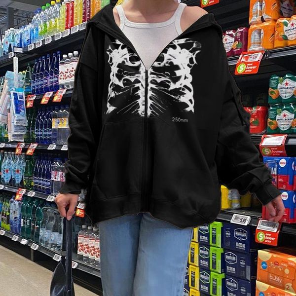 women's hoodies & sweatshirts wsevypo autumn women oversized skeleton print long sleeve zip up y2k gothic e-harajuku grunge outwear, Black
women's hoodies & sweatshirts wsevypo autumn women oversized skeleton print long sleeve zip up y2k gothic e-harajuku grunge outwear, Black