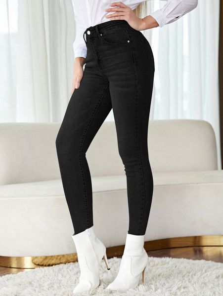 zipper fly high waist skinny jeans 35vk#, Blue