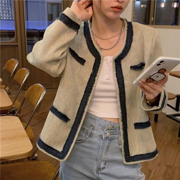 women's jackets cbafu long sleeve coat runway vitnage patchwork denim weave tweed jacket loose o neck ladies outerwear open stitch cont, Black;brown
women's jackets cbafu long sleeve coat runway vitnage patchwork denim weave tweed jacket loose o neck ladies outerwear open stitch cont, Black;brown