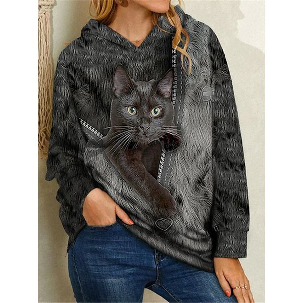 women's grey cat print party pullover hooded sweatshirt graphic 3d printing round neck long sleeve casual fall winter, Black
women's grey cat print party pullover hooded sweatshirt graphic 3d printing round neck long sleeve casual fall winter, Black