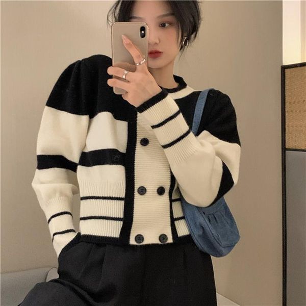 women's sweaters women fall winter sweater pullover striped long-sleeved double breasted o-neck korean all-match short gx1538, White;black
women's sweaters women fall winter sweater pullover striped long-sleeved double breasted o-neck korean all-match short gx1538, White;black