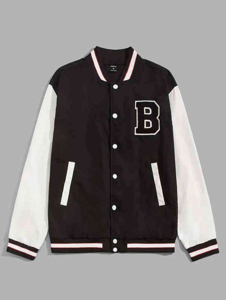 men color block letter patched striped trim bomber jacket baseball suit autumn winter wool coat high street loose cardigan coat 220119, Black;brown
men color block letter patched striped trim bomber jacket baseball suit autumn winter wool coat high street loose cardigan coat 220119, Black;brown