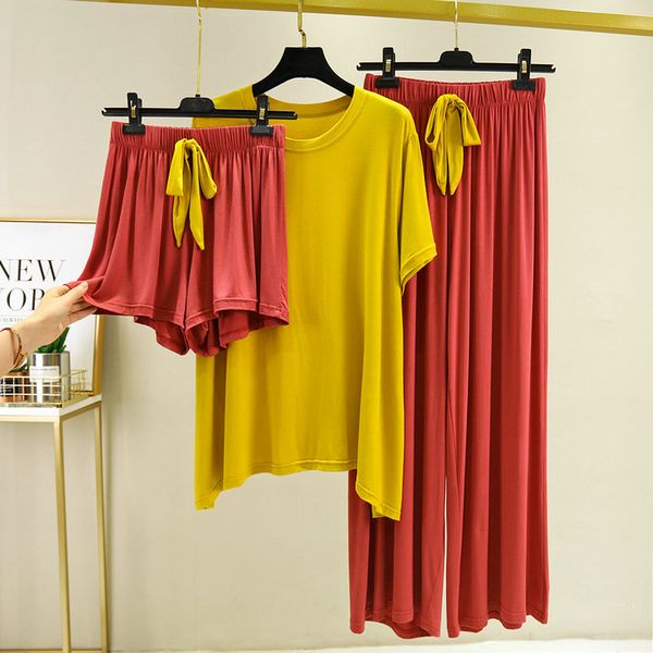 short-sleeved shorts + trousers women 3 pcs home suit summer new pajamas modal nightwear pyjama femme sleeping clothesby air, Black;red
short-sleeved shorts + trousers women 3 pcs home suit summer new pajamas modal nightwear pyjama femme sleeping clothesby air, Black;red