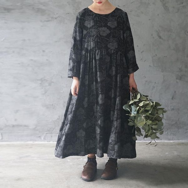 casual dresses johnature women vintage dress double cotton robe jacquard 2021 autumn quality loose long sleeve o-neck 3 color, Black;gray
casual dresses johnature women vintage dress double cotton robe jacquard 2021 autumn quality loose long sleeve o-neck 3 color, Black;gray