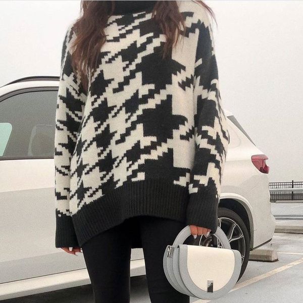 sweaters autumn geometric houndstooth knitted sweater women's casual retro pullover turtleneck long sleeve fashion sweaters d21e 6cx1, White;black
sweaters autumn geometric houndstooth knitted sweater women's casual retro pullover turtleneck long sleeve fashion sweaters d21e 6cx1, White;black